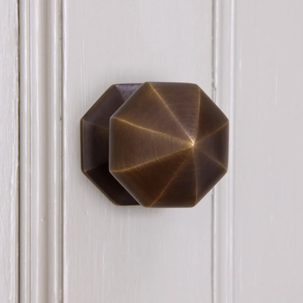 Distressed Antique Brass Pointed Octagonal Door Pull