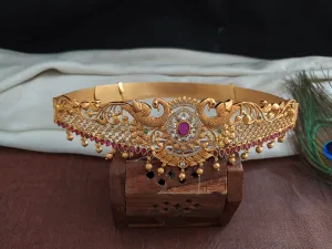Double Peacock Design Antique Finish Hip Belt
