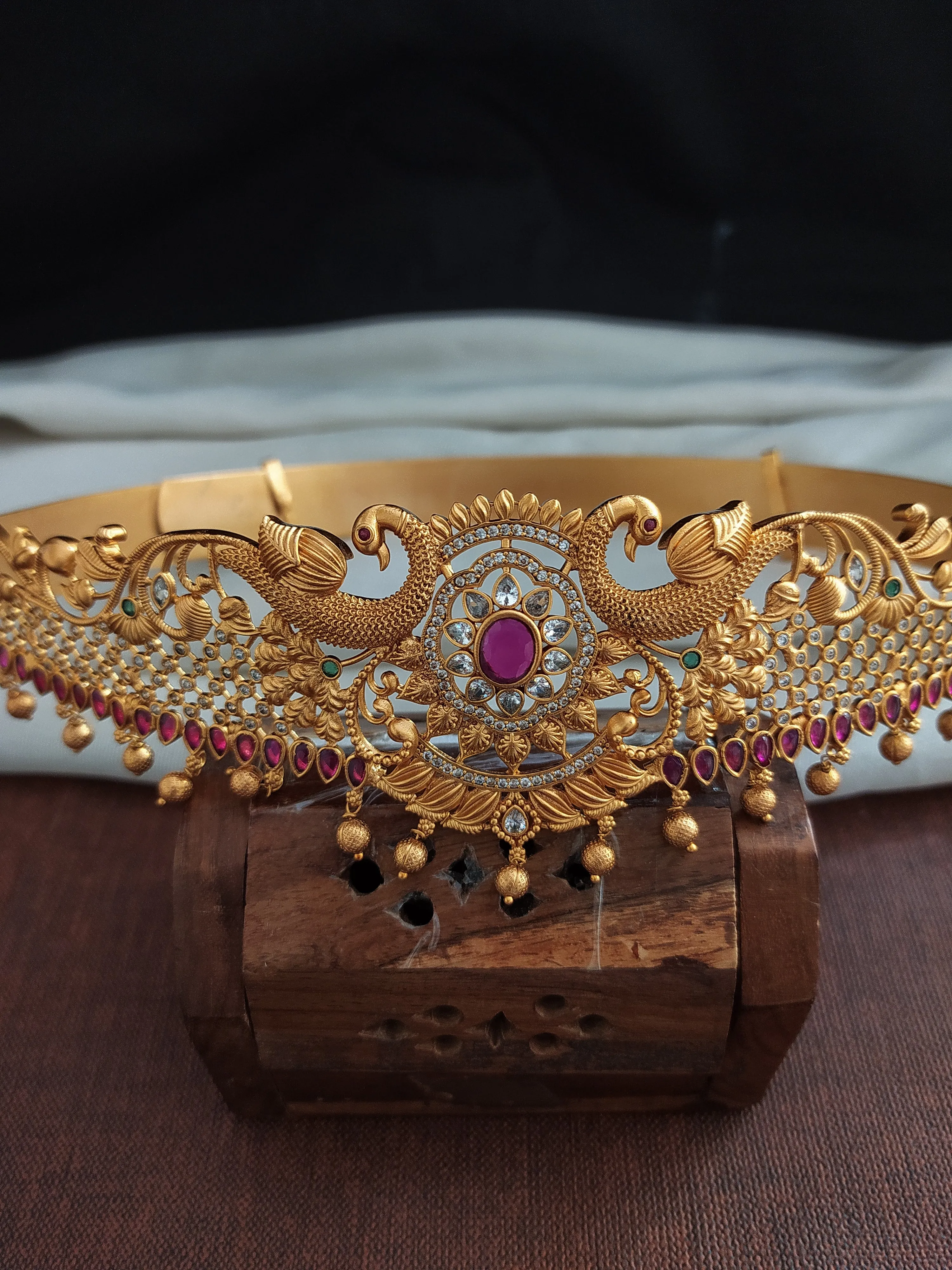 Double Peacock Design Antique Finish Hip Belt