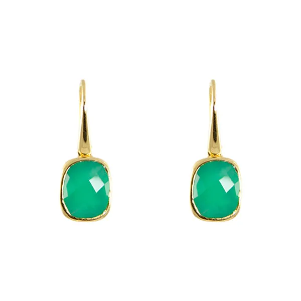 Earrings - Dangle Green Agate Gold Plated Sterling Silver