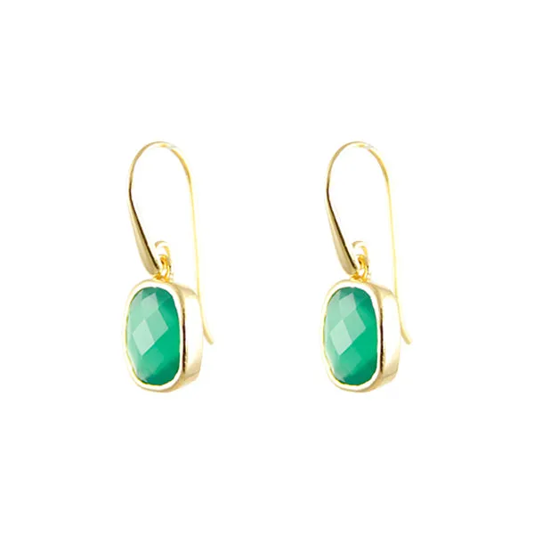 Earrings - Dangle Green Agate Gold Plated Sterling Silver