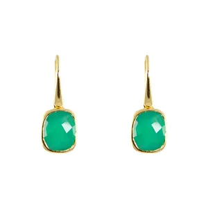 Earrings - Dangle Green Agate Gold Plated Sterling Silver