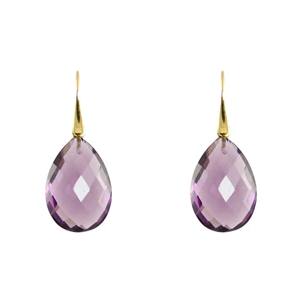 Earrings - Drop Almond Shape Amethyst & Gold Plated Sterling Silver