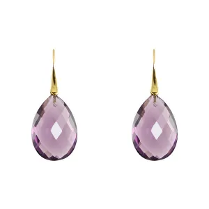 Earrings - Drop Almond Shape Amethyst & Gold Plated Sterling Silver
