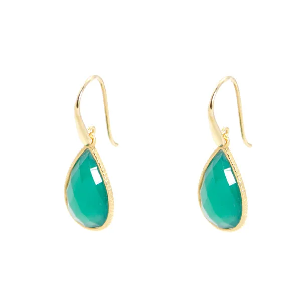 Earrings - Drop Framed Green Agate Gold Plated Sterling Silver