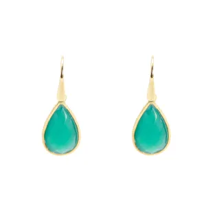 Earrings - Drop Framed Green Agate Gold Plated Sterling Silver
