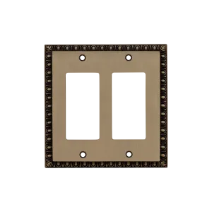 Egg & Dart Switch Plate with Double Rocker in Antique Brass