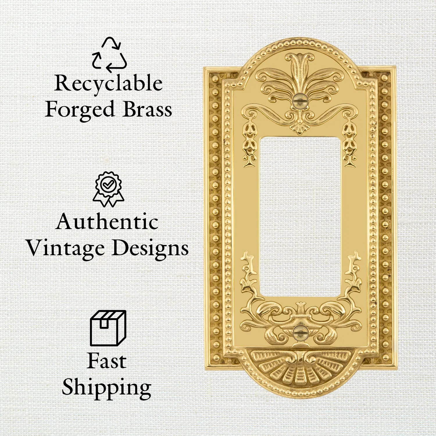 Egg & Dart Switch Plate with Outlet in Antique Brass