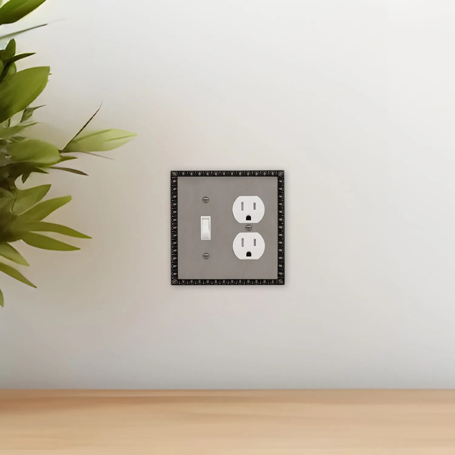 Egg & Dart Switch Plate with Toggle and Outlet in Antique Pewter