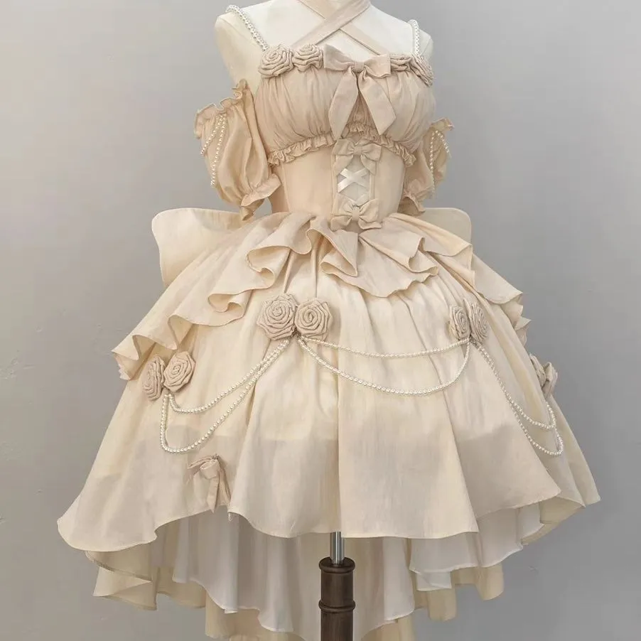 Elegant And Light Wedding Hollow Lolita Skirt With Short Front And Long Back