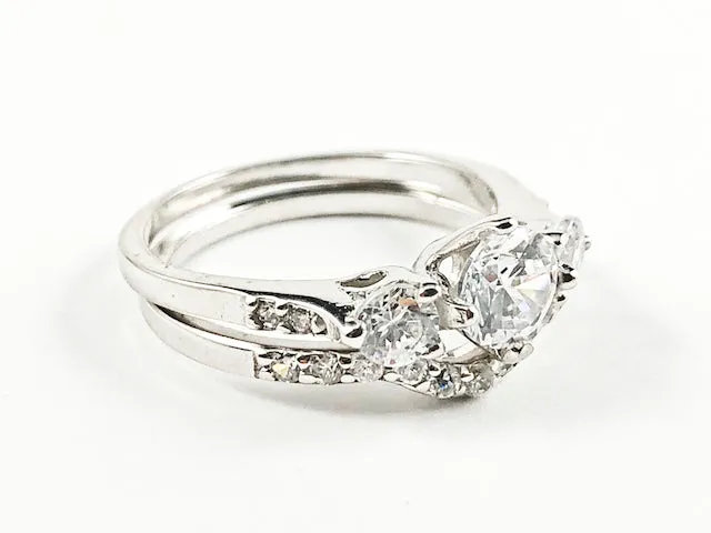 Elegant Classic 2 Piece Set Engagement Style CZ Silver Ring