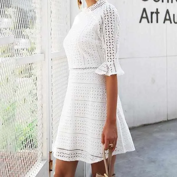 Elegant Half sleeve hollow out lace dress