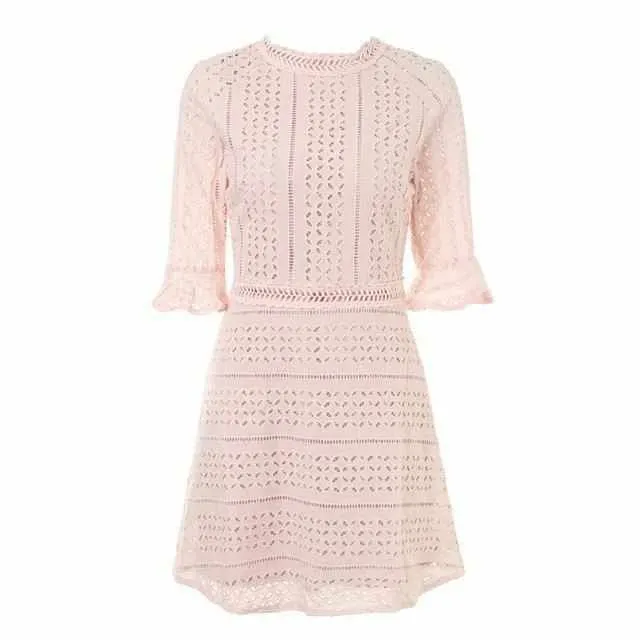 Elegant Half sleeve hollow out lace dress