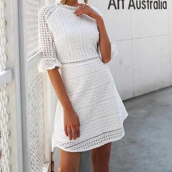 Elegant Half sleeve hollow out lace dress