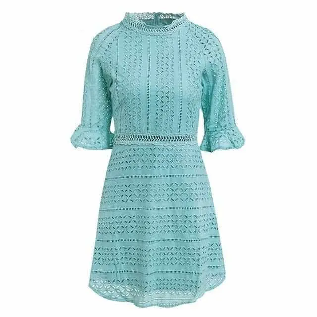 Elegant Half sleeve hollow out lace dress