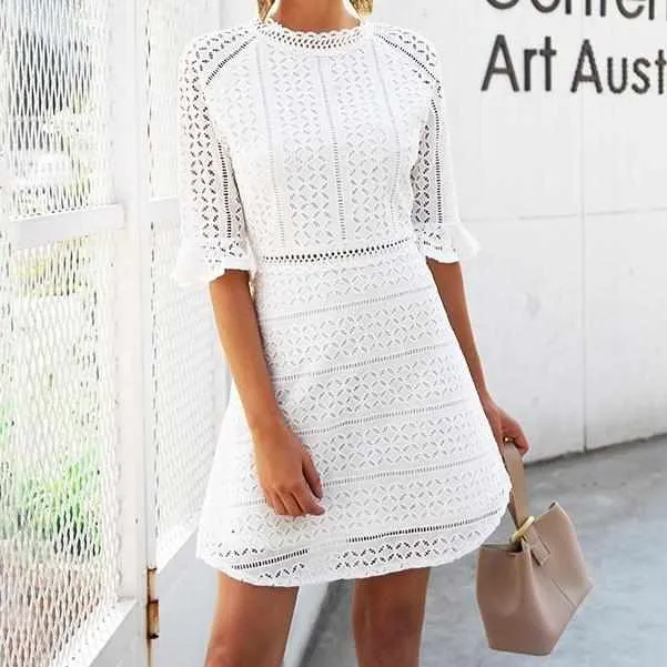 Elegant Half sleeve hollow out lace dress