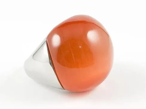 Elegant Large Orange Marble Stone Steel Ring