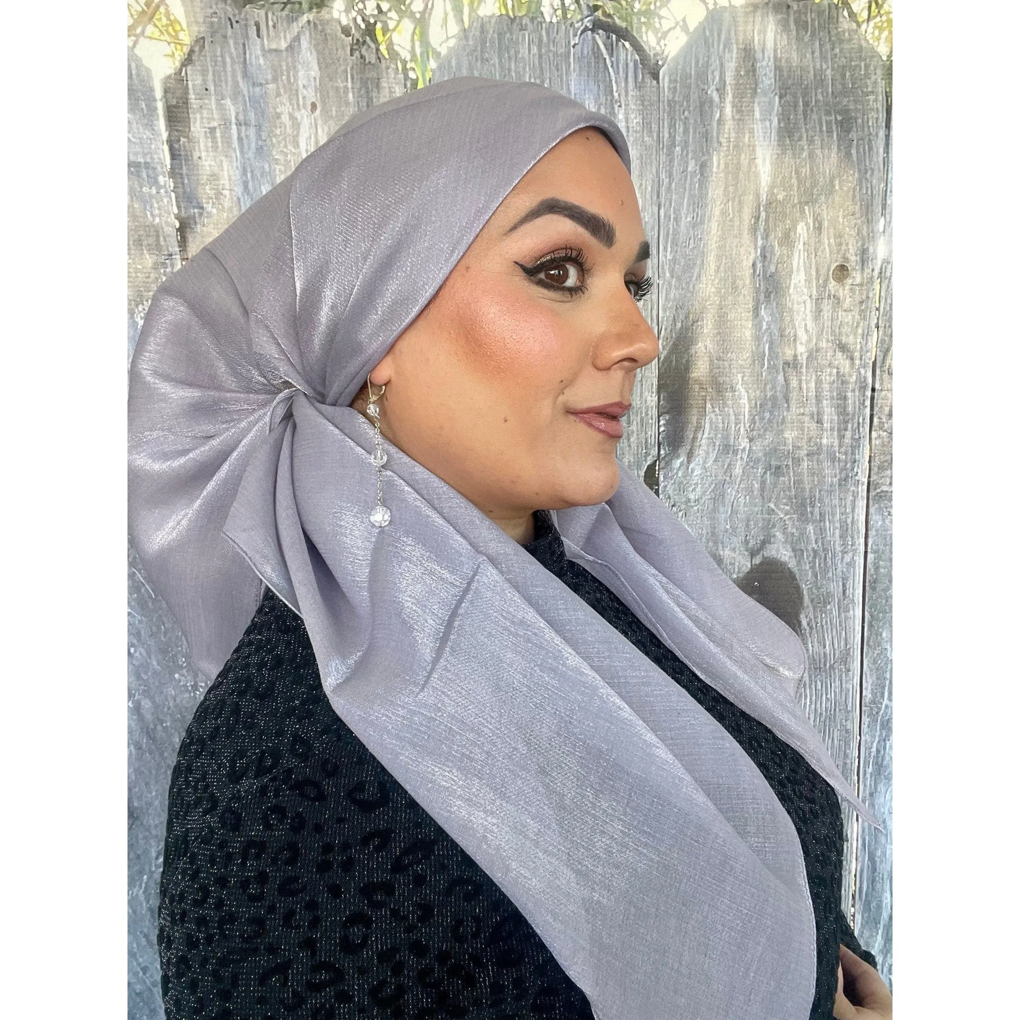 Elegant Metallic Square Headscarf - Light Silver