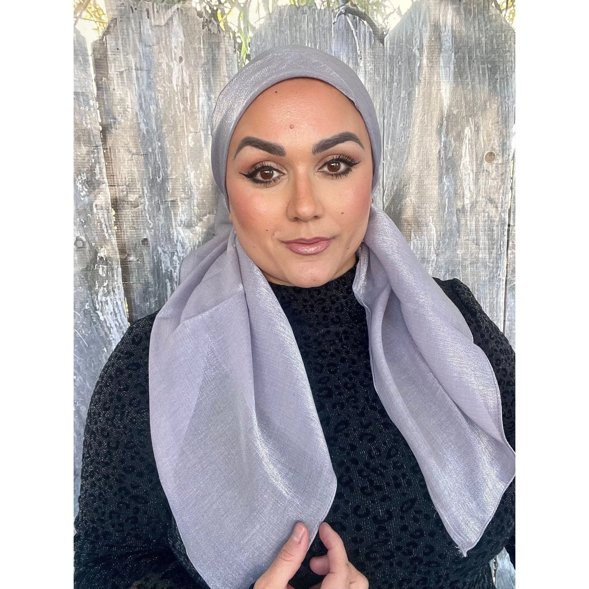 Elegant Metallic Square Headscarf - Light Silver