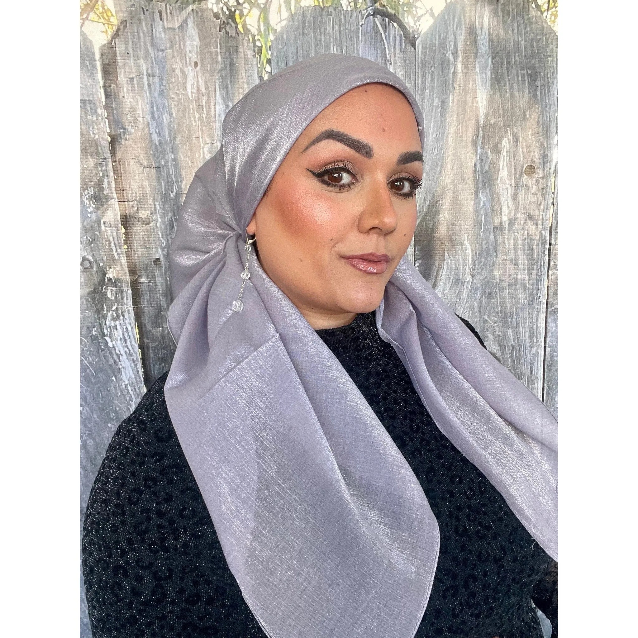 Elegant Metallic Square Headscarf - Light Silver