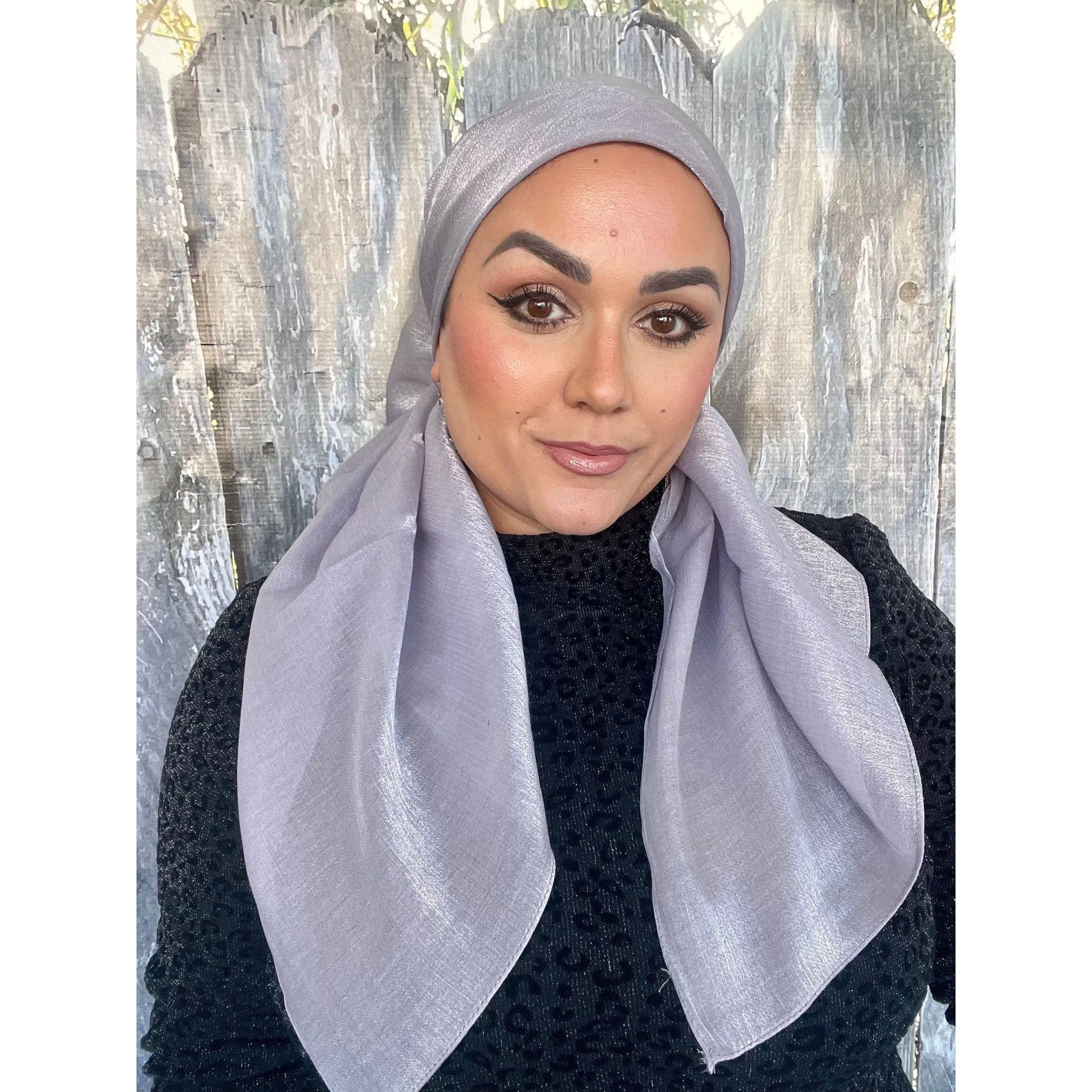 Elegant Metallic Square Headscarf - Light Silver