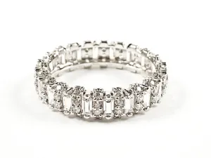 Elegant Rectangular Shape CZ Textured Eternity Silver Band Ring