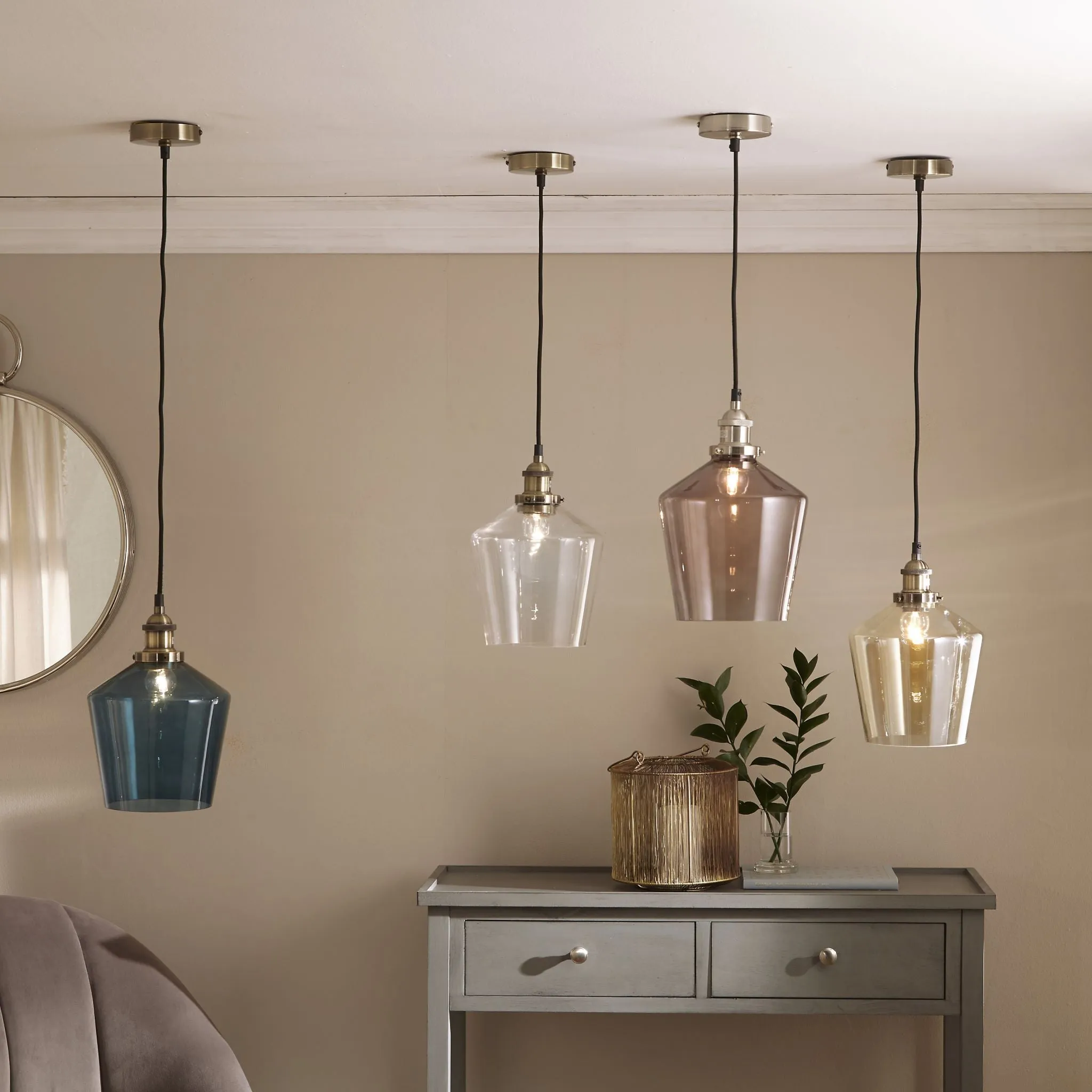 Emmanuelle Antique Brass Metal and Clear Glass Pendant