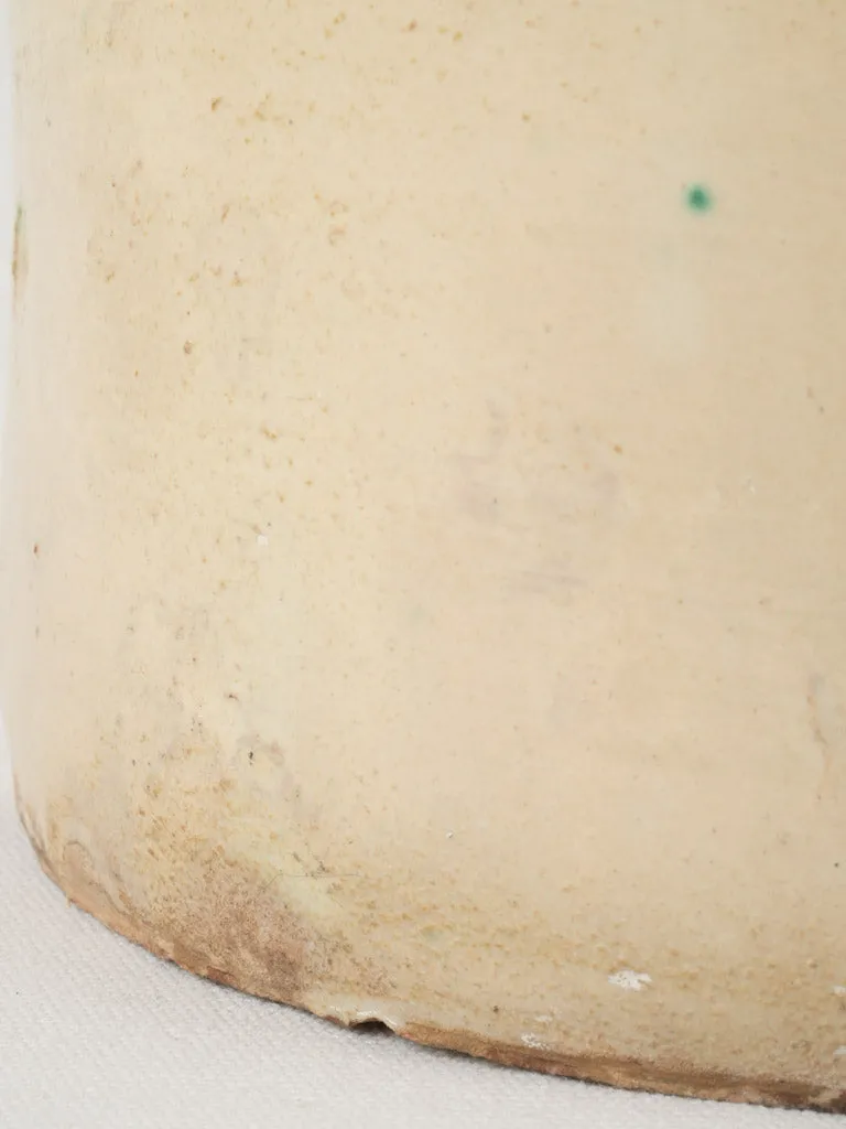 Extra large 19th-century Italian anchovy pot w/ cream glaze & handles 13"