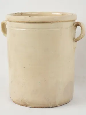 Extra large 19th-century Italian anchovy pot w/ cream glaze & handles 13"