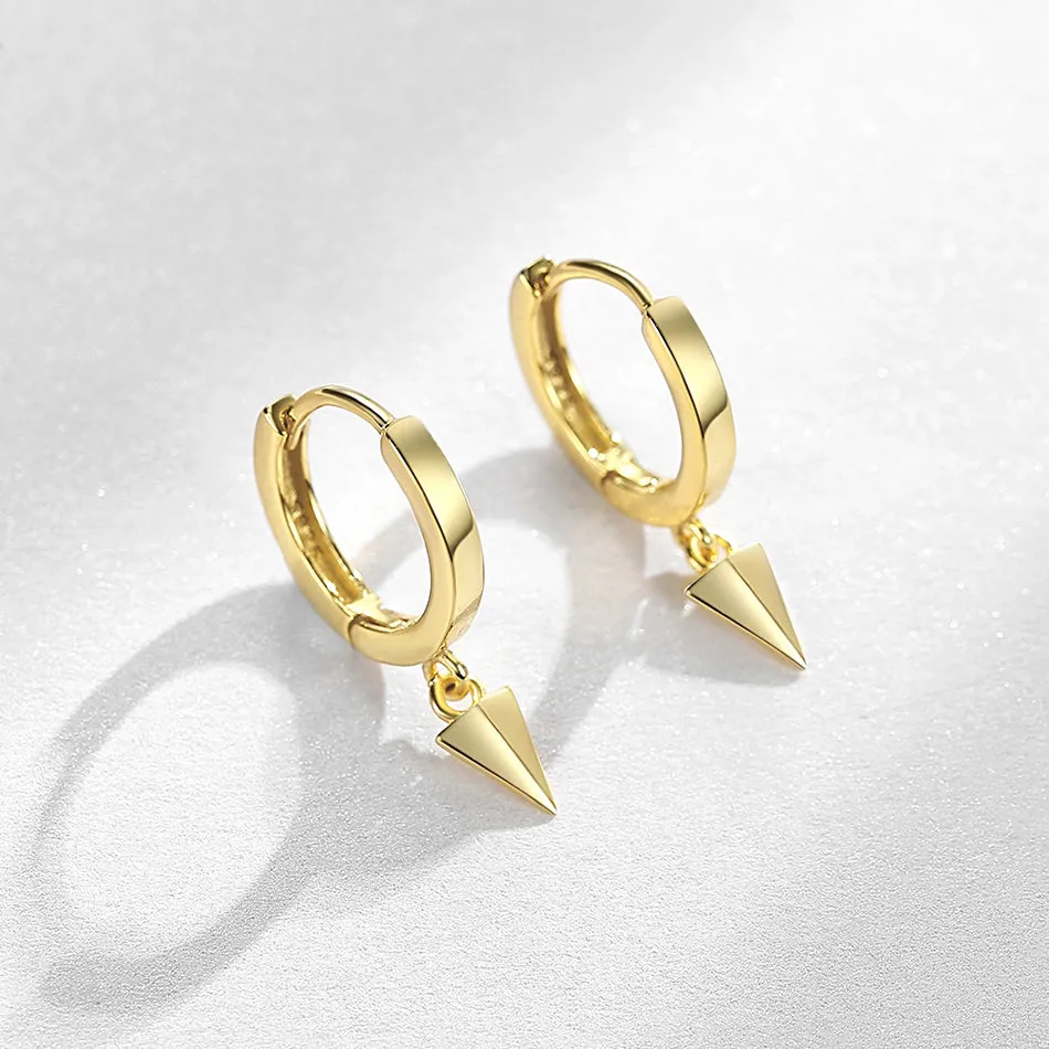 FE0006 925 Sterling Silver Pyramid Drop Huggie Earrings