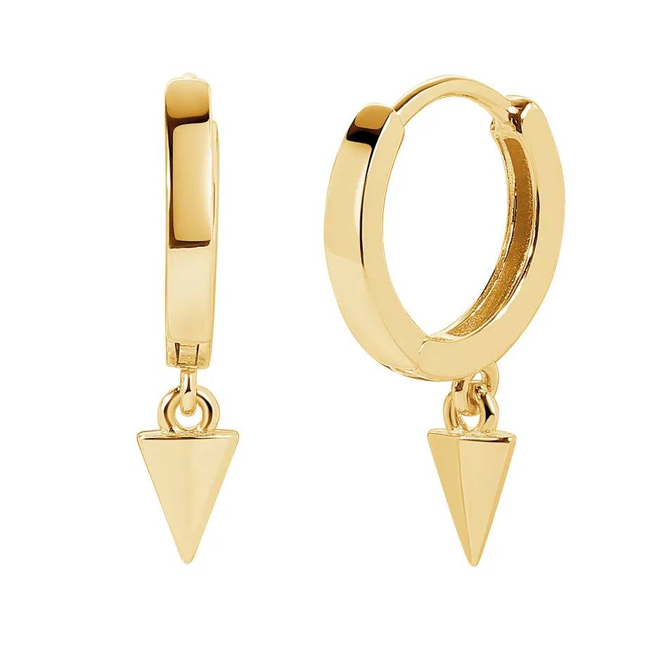 FE0006 925 Sterling Silver Pyramid Drop Huggie Earrings