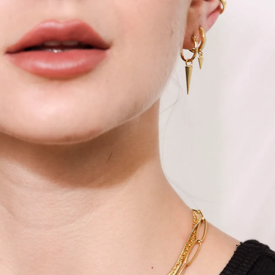 FE0006 925 Sterling Silver Pyramid Drop Huggie Earrings