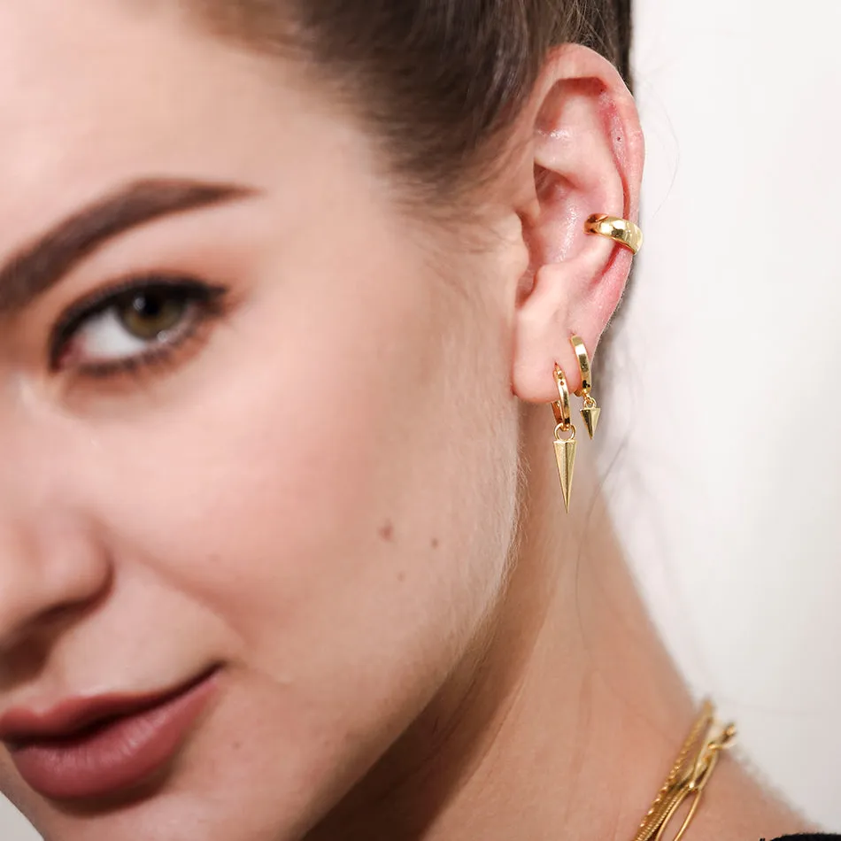 FE0006 925 Sterling Silver Pyramid Drop Huggie Earrings
