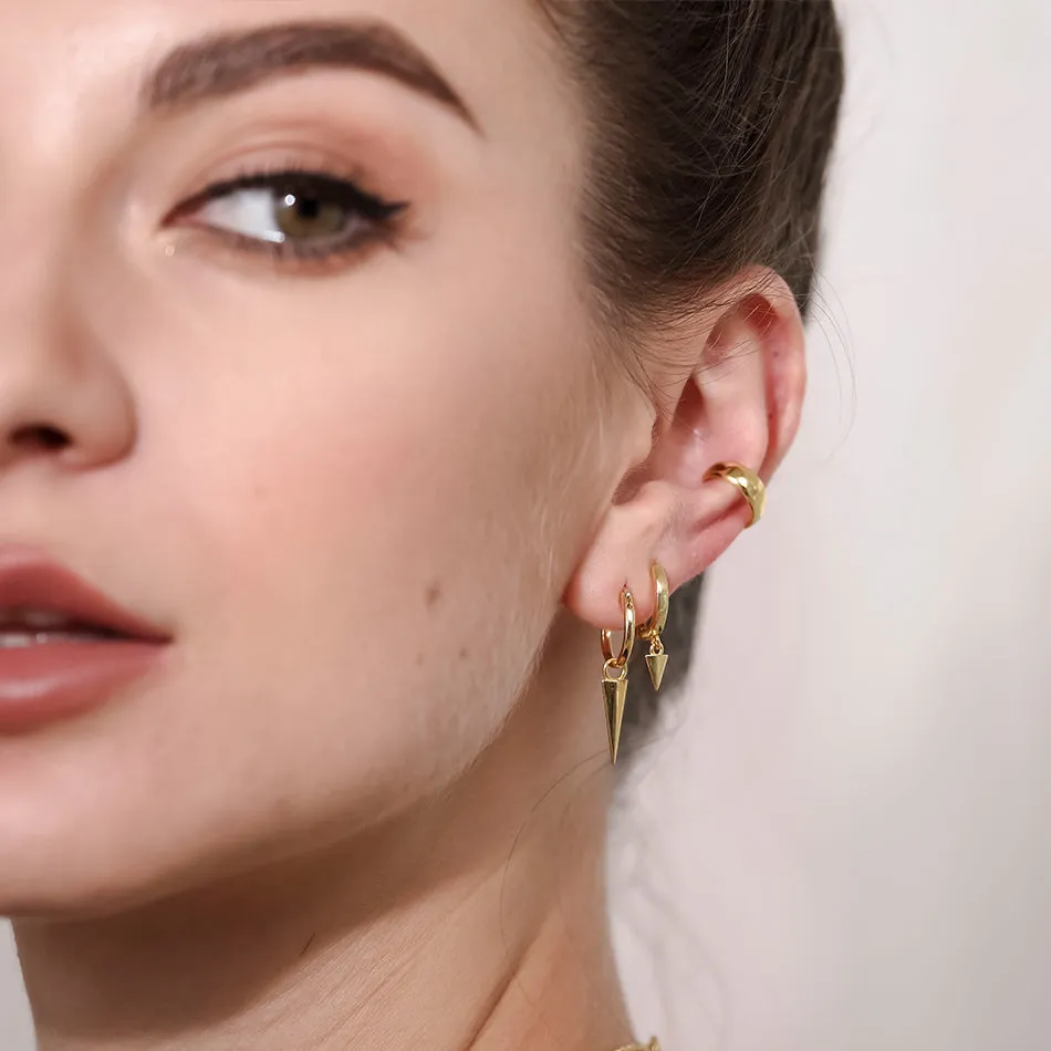 FE0006 925 Sterling Silver Pyramid Drop Huggie Earrings