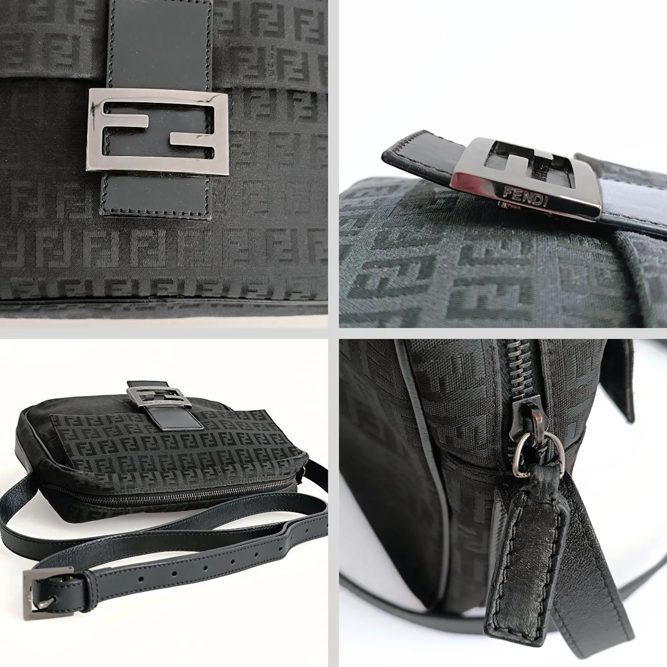 Fendi Fendi Camera shoulder bag in black Zucchino canvas - '10s