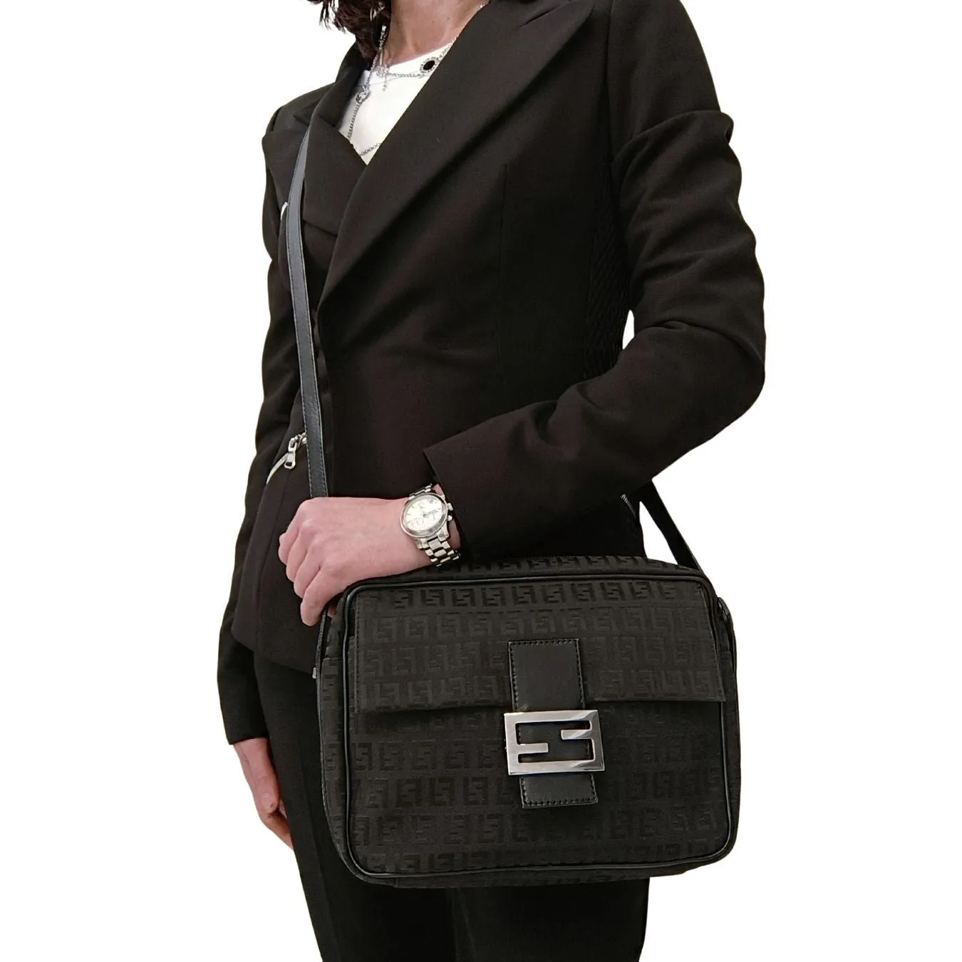 Fendi Fendi Camera shoulder bag in black Zucchino canvas - '10s