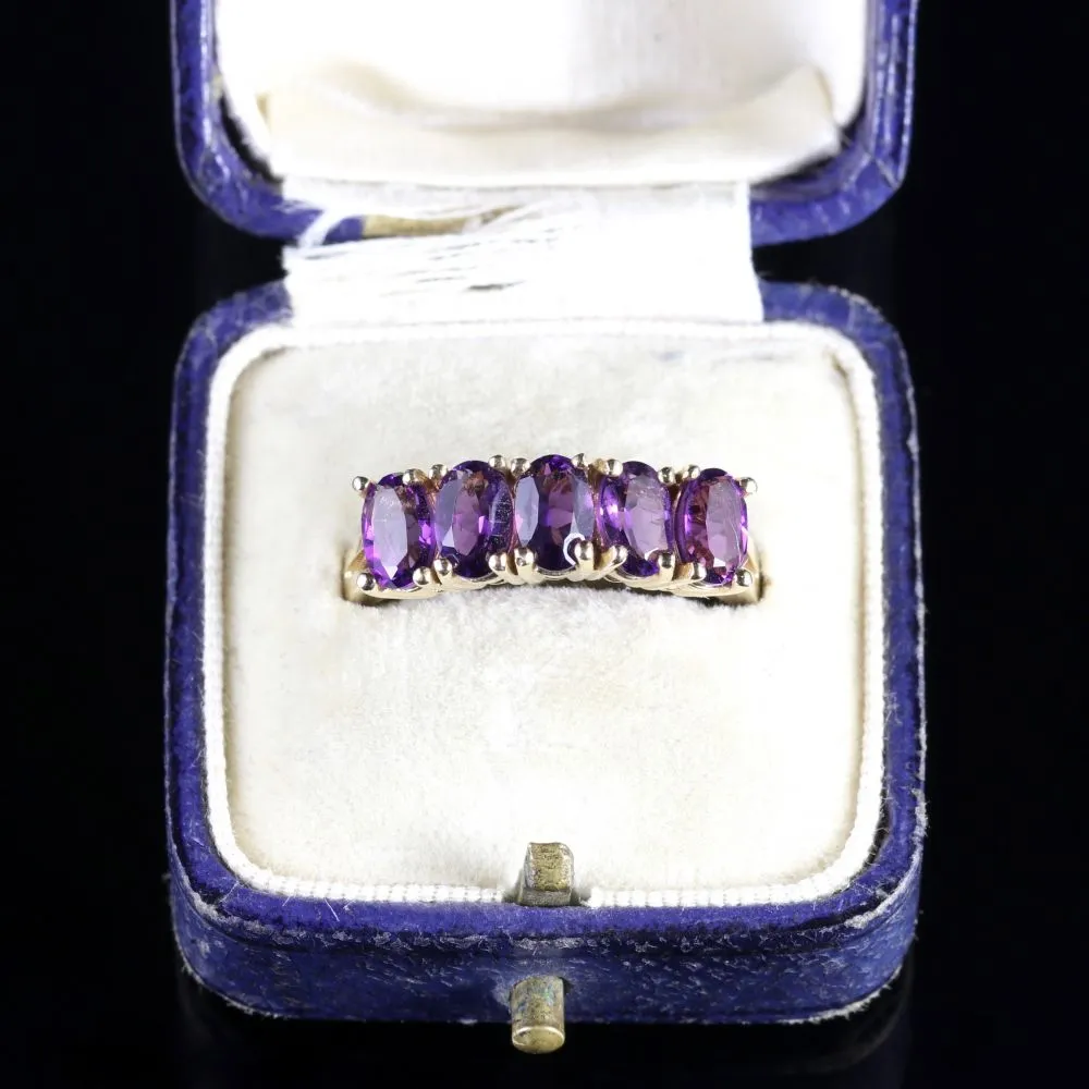 Five Stone Amethyst 9Ct Gold Ring