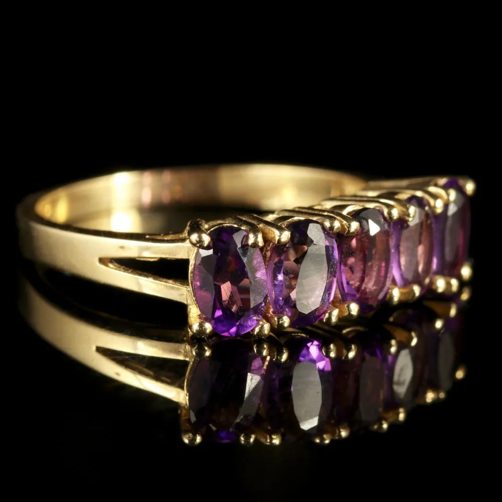 Five Stone Amethyst 9Ct Gold Ring
