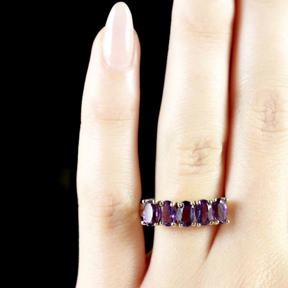 Five Stone Amethyst 9Ct Gold Ring