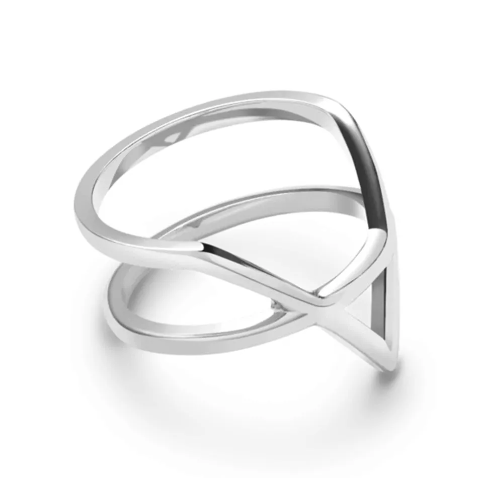 FJ0070 925 Sterling Silver Geometric Cross Ring