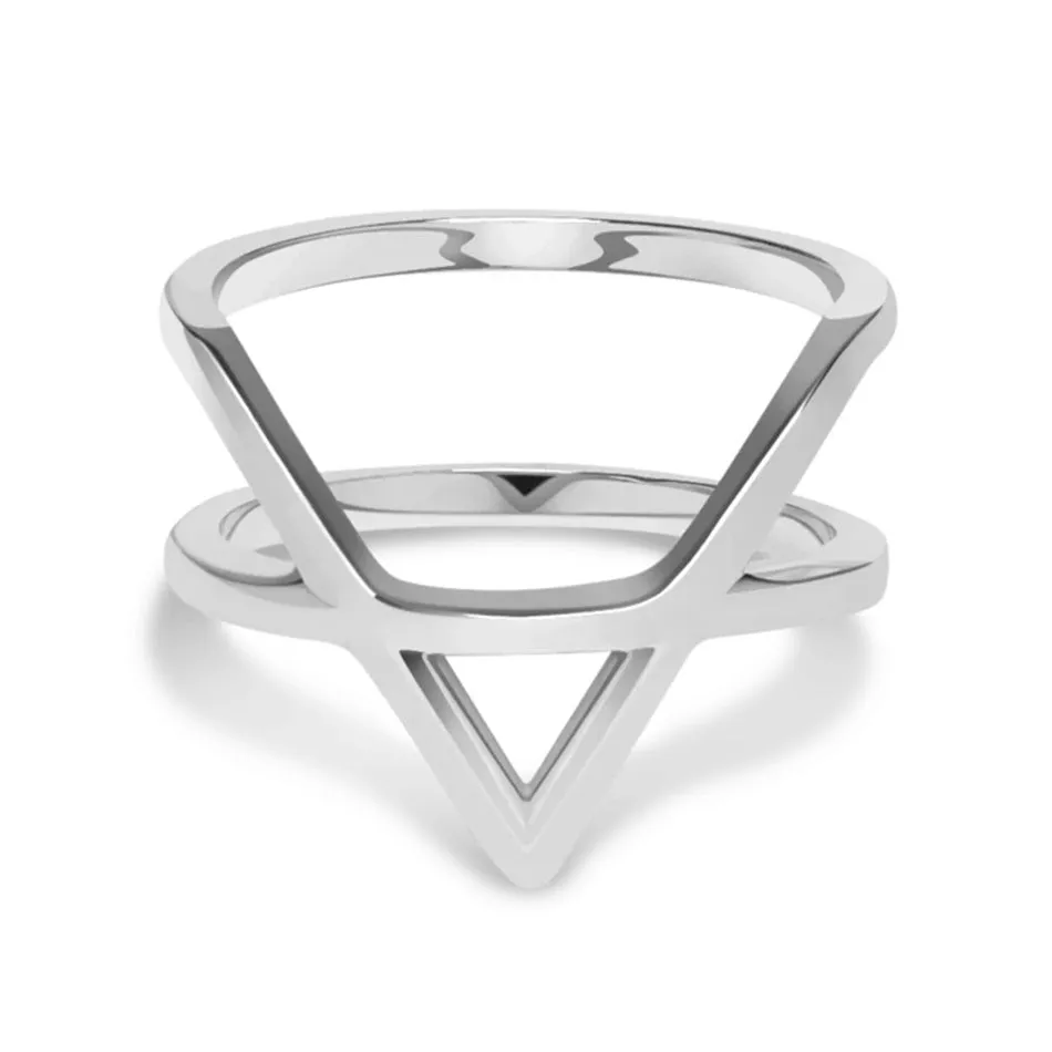 FJ0070 925 Sterling Silver Geometric Cross Ring