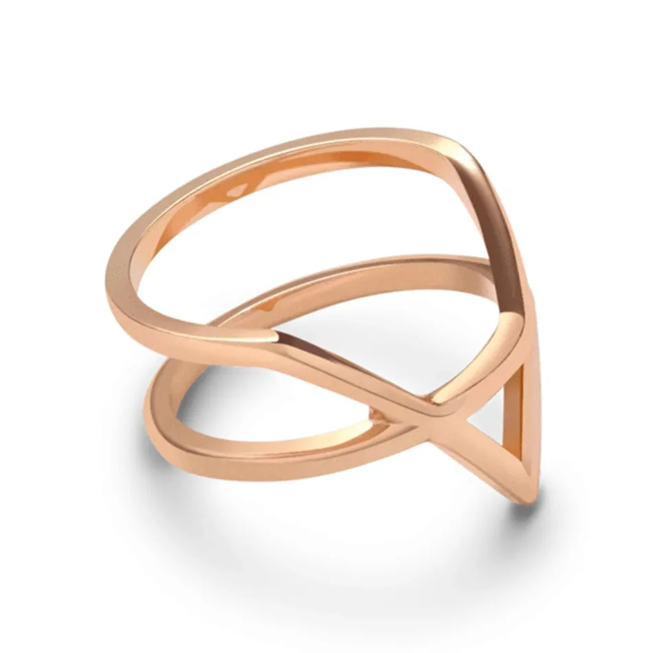 FJ0070 925 Sterling Silver Geometric Cross Ring