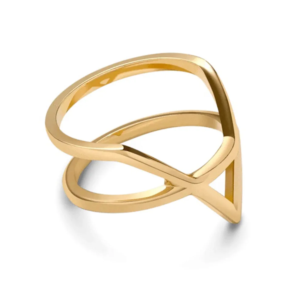 FJ0070 925 Sterling Silver Geometric Cross Ring
