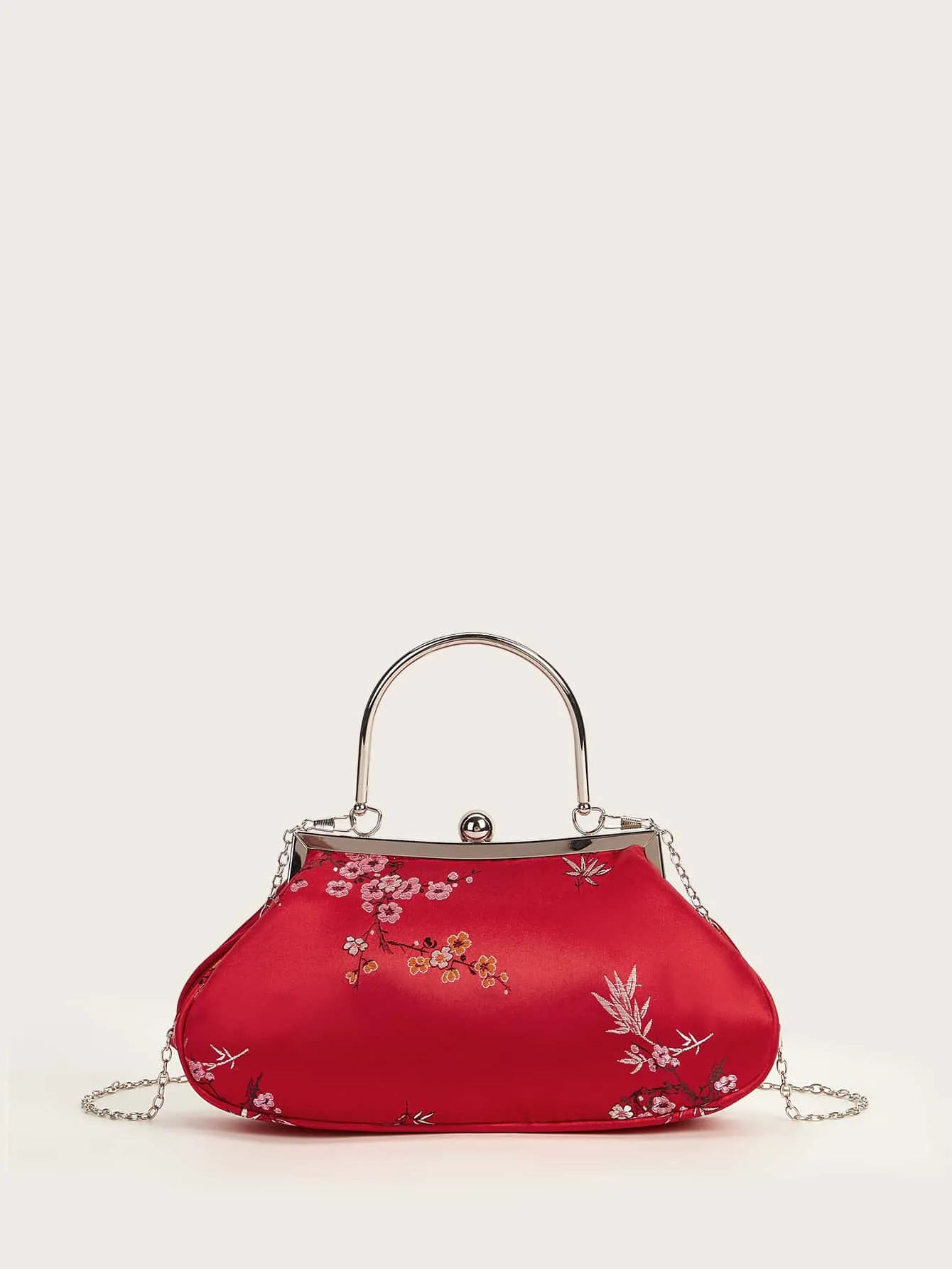 Floral Embroidered Clip Top Clutch Bag