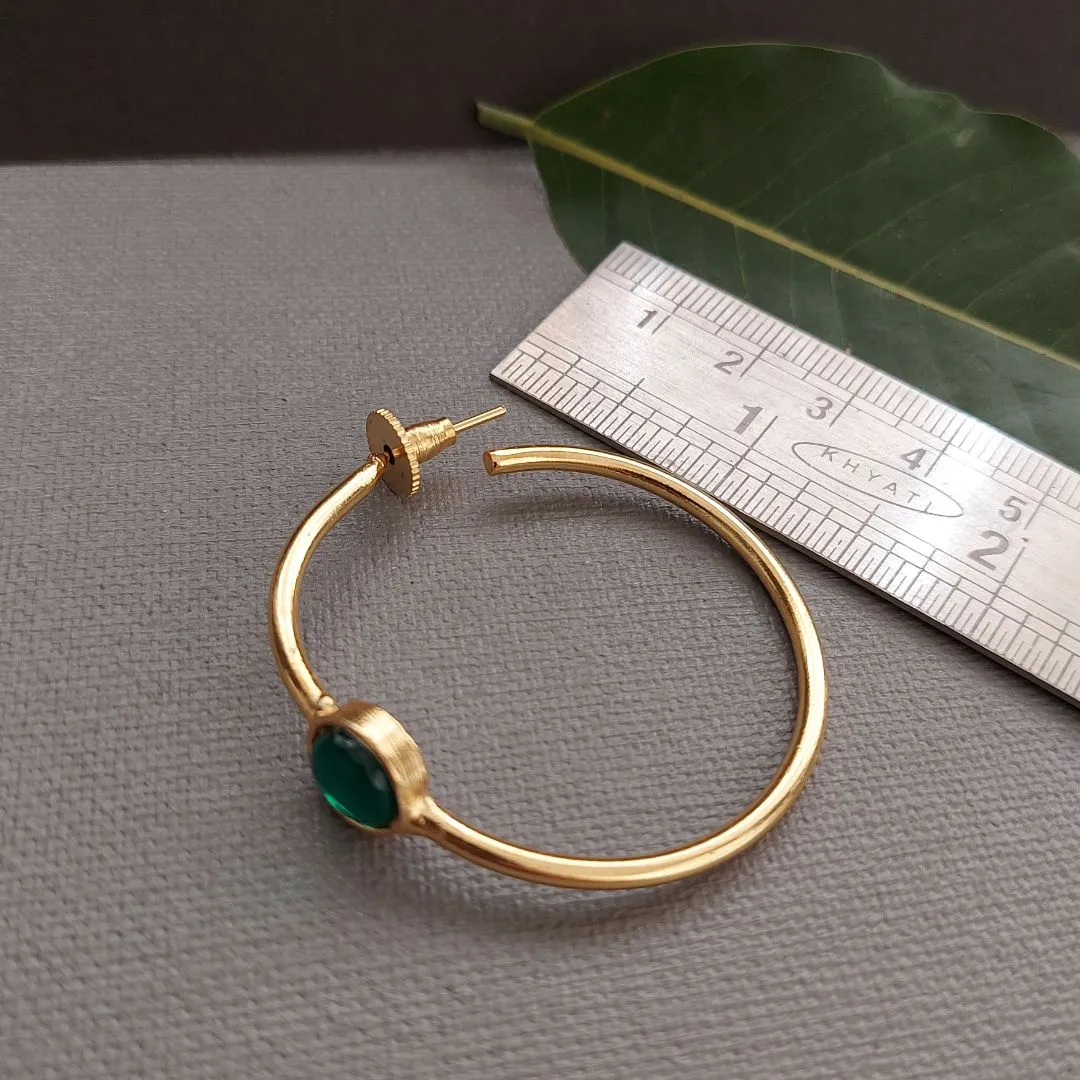 Gilded Greenstone Hoop Earrings