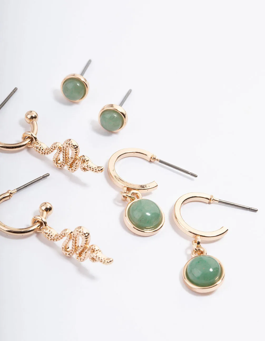 Gold Green Aventurine Snake Stack Earring Pack