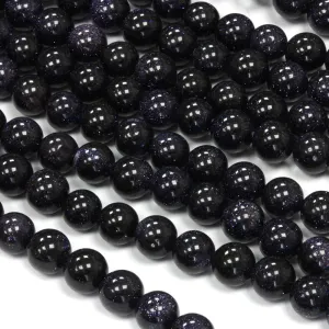 Goldstone 8mm Round Blue - 40cm Strand