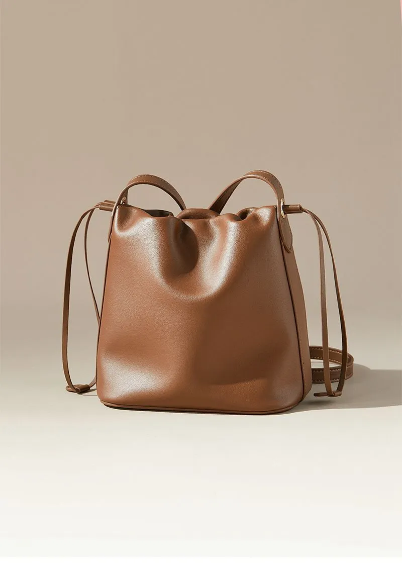 Grain Leather Small Bucket Bag