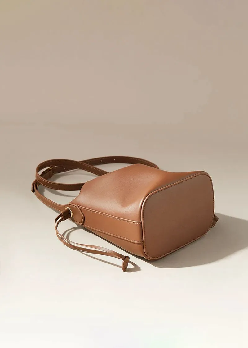 Grain Leather Small Bucket Bag