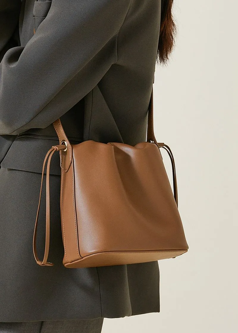 Grain Leather Small Bucket Bag